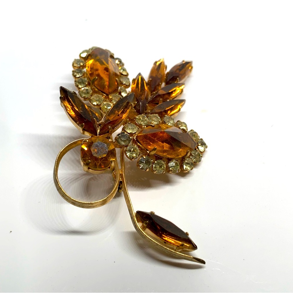 Vintage Unsigned German Reverse Setting Amber Rhi… - image 1